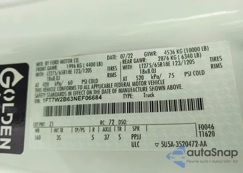 2022 Ford F-250 Xlt from USA, damaged, VIN 1FT7W2B63NEF06684